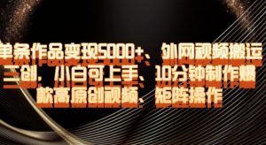 单条作品变现5000+、外网视频搬运二创，小白可上手，10分钟制作爆款高原创视频，矩阵操作【揭秘】-鱼梓小栈