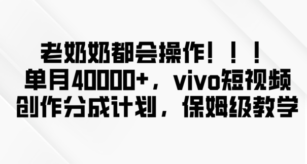 老奶奶都会操作，新平台无脑操作，单月40000+，vivo短视频创作分成计划【揭秘】-鱼梓小栈