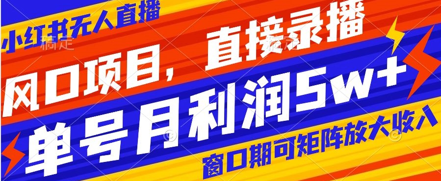 风口项目，小红书无人直播带货，直接录播，可矩阵，月入5w+【揭秘】-鱼梓小栈