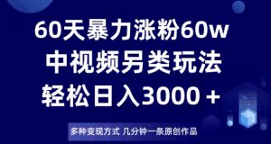 60天暴力涨粉60W，中视频另类玩法，日入3000＋，几分钟一条原创作品多种变现方式-鱼梓小栈