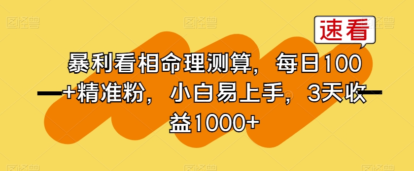 暴利看相命理测算，每日100+精准粉，小白易上手，3天收益1000+【揭秘】-鱼梓小栈