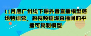 11月底广州线下课抖音直播模型落地特训营，短视频锤爆直播间的平播可复制模型-鱼梓小栈