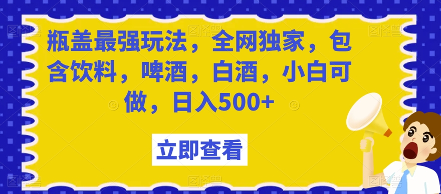 瓶盖最强玩法，全网独家，包含饮料，啤酒，白酒，小白可做，日入500+【揭秘】-鱼梓小栈