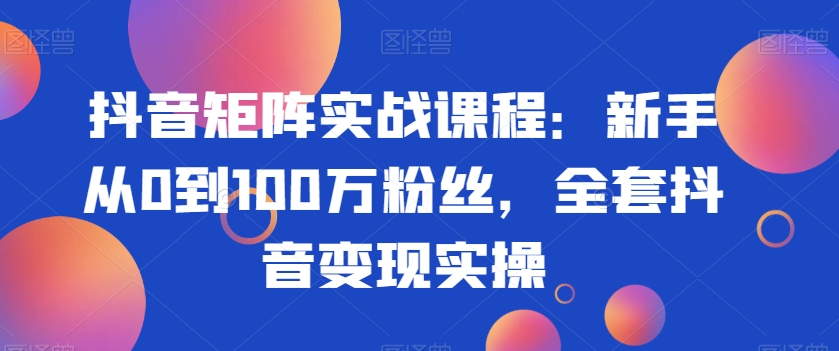 抖音矩阵实战课程：新手从0到100万粉丝，全套抖音变现实操-鱼梓小栈