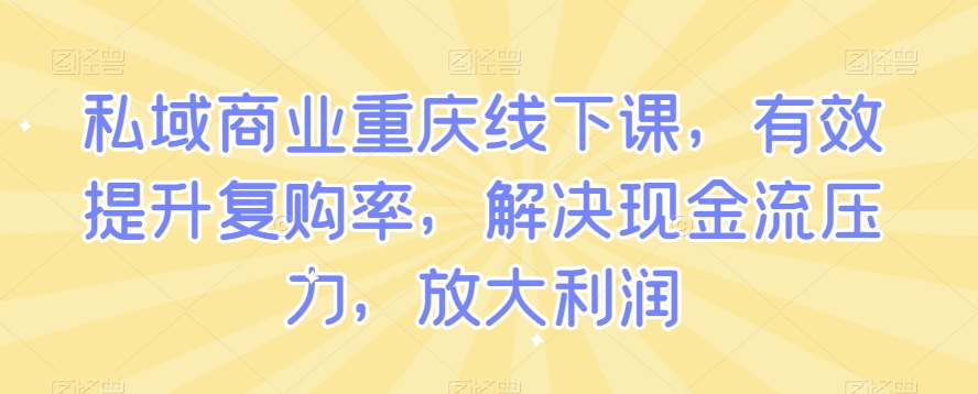 私域商业重庆线下课，有效提升复购率，解决现金流压力，放大利润-鱼梓小栈