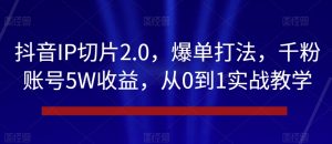 抖音IP切片2.0，爆单打法，千粉账号5W收益，从0到1实战教学【揭秘】-鱼梓小栈