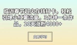 临近春节超火存钱打卡，轻松引爆小红薯流量，3分钟一条作品，20天涨粉4000+【揭秘】-鱼梓小栈