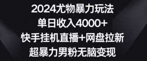 2024尤物暴力玩法，单日收入4000+，快手挂机直播+网盘拉新，超暴力男粉无脑变现【揭秘】-鱼梓小栈