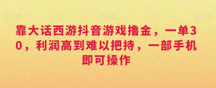 靠大话西游抖音游戏撸金，一单30，利润高到难以把持，一部手机即可操作，日入3000+【揭秘】-鱼梓小栈