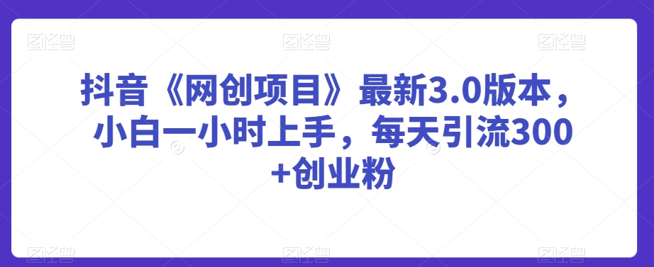 抖音《网创项目》最新3.0版本，小白一小时上手，每天引流300+创业粉【揭秘】-鱼梓小栈