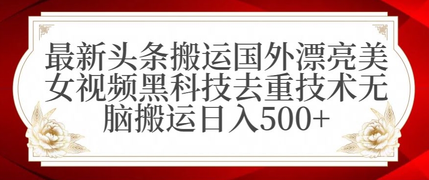 最新头条搬运国外漂亮美女视频黑科技去重技术无脑搬运日入500+【揭秘】-鱼梓小栈