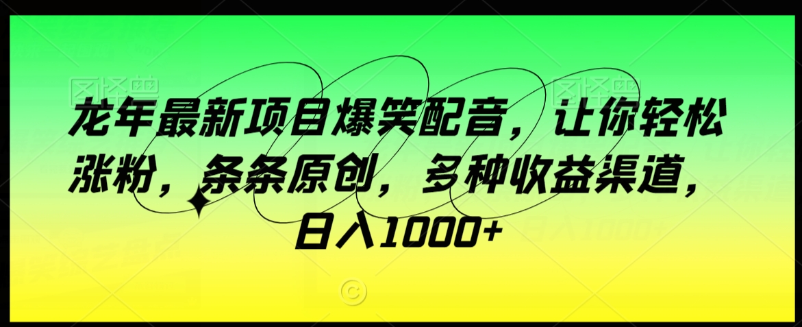 龙年最新项目爆笑配音，让你轻松涨粉，条条原创，多种收益渠道，日入1000+【揭秘】-鱼梓小栈