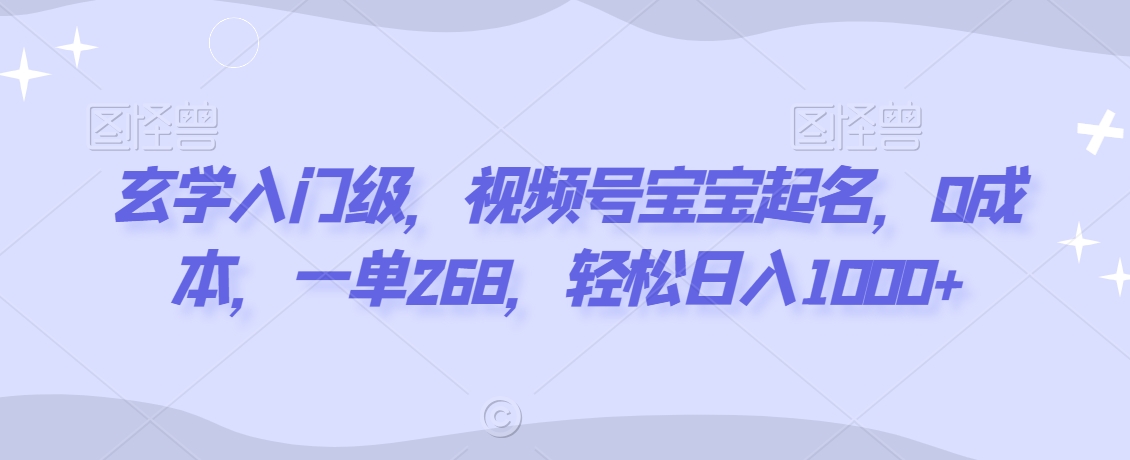 玄学入门级，视频号宝宝起名，0成本，一单268，轻松日入1000+【揭秘】-鱼梓小栈
