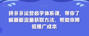 拼多多运营必学体系课，带你了解最新流量获取方法、帮助你降低推广成本-鱼梓小栈