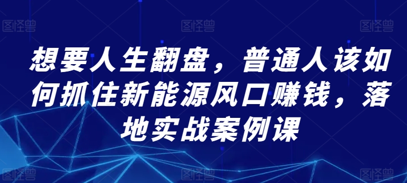想要人生翻盘，普通人该如何抓住新能源风口赚钱，落地实战案例课-鱼梓小栈
