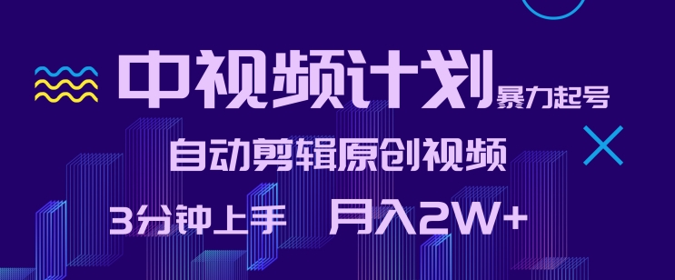 中视频计划暴力起号，自动剪辑原创视频，3分钟上手，月入2W+【揭秘】-鱼梓小栈