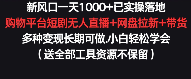 新风口一天1000+已实操落地购物平台短剧无人直播+网盘拉新+带货多种变现长期可做【揭秘】-鱼梓小栈