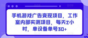 手机游戏广告变现项目,工作室内部实测项目,每天2小时,单设备单号30+【揭秘】-鱼梓小栈