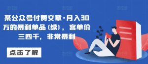 某公众号付费文章·月入30万的暴利单品(续)，客单价三四千，非常暴利-鱼梓小栈