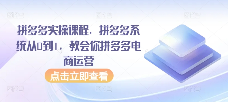 拼多多实操课程，拼多多系统从0到1，教会你拼多多电商运营-鱼梓小栈