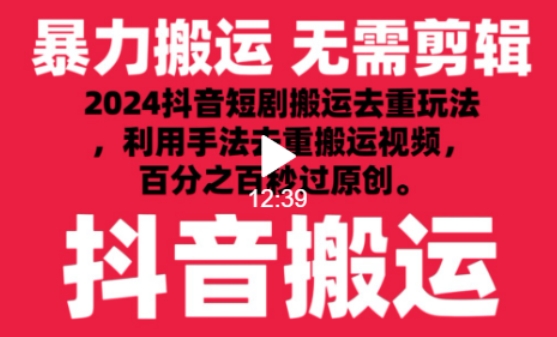 2024最新抖音搬运技术，抖音短剧视频去重，手法搬运，利用工具去重，达到秒过原创的效果【揭秘】-鱼梓小栈