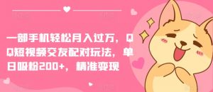 一部手机轻松月入过万，QQ短视频交友配对玩法，单日吸粉200+，精准变现【揭秘】-鱼梓小栈
