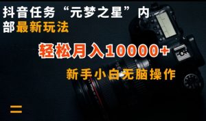 抖音任务“元梦之星”内部最新玩法，新手小白无脑操作，轻松月入10000+【揭秘】-鱼梓小栈