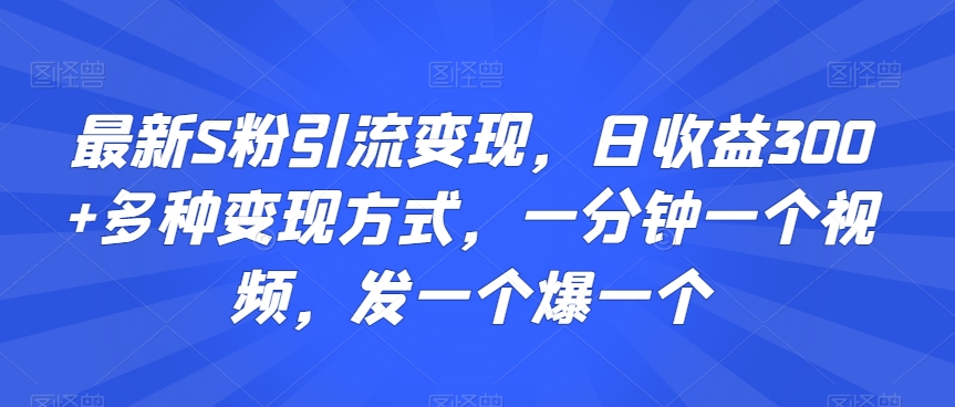 最新S粉引流变现，日收益300+多种变现方式，一分钟一个视频，发一个爆一个【揭秘】-鱼梓小栈