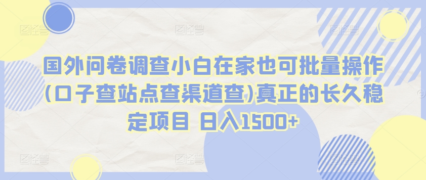 国外问卷调查小白在家也可批量操作(口子查站点查渠道查)真正的长久稳定项目 日入1500+【揭秘】-鱼梓小栈