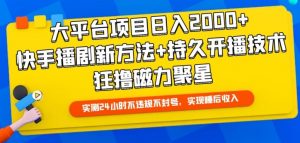 大平台项目日入2000+，快手播剧新方法+持久开播技术，狂撸磁力聚星【揭秘】-鱼梓小栈