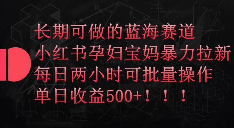 长期可做的蓝海赛道，小红书孕妇宝妈暴力拉新玩法，每日两小时可批量操作，单日收益500+【揭秘】-鱼梓小栈