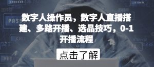 数字人操作员，数字人直播搭建、多路开播、选品技巧，0-1开播流程-鱼梓小栈