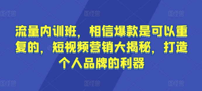 流量内训班，相信爆款是可以重复的，短视频营销大揭秘，打造个人品牌的利器-鱼梓小栈