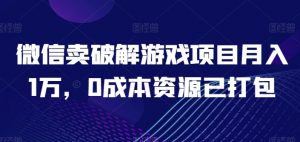 微信卖破解游戏项目月入1万，0成本资源已打包【揭秘】-鱼梓小栈