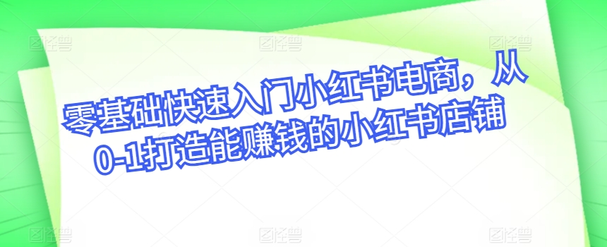 零基础快速入门小红书电商，从0-1打造能赚钱的小红书店铺-鱼梓小栈