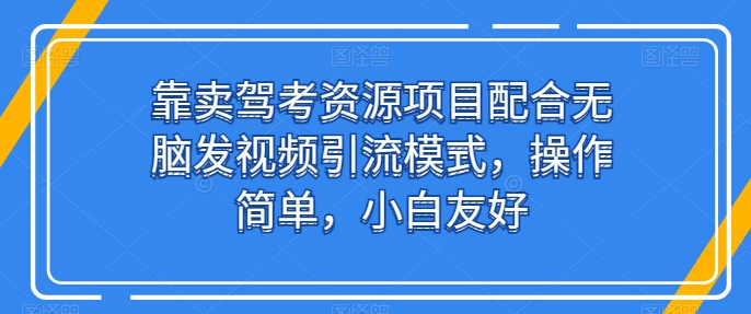 靠卖驾考资源项目配合无脑发视频引流模式，操作简单，小白友好【揭秘】-鱼梓小栈