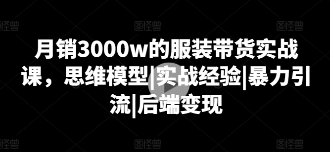 月销3000w的服装带货实战课，思维模型|实战经验|暴力引流|后端变现-鱼梓小栈