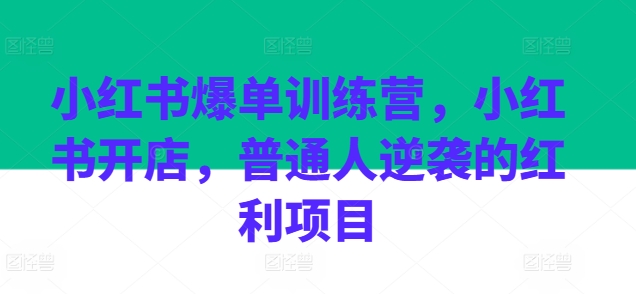 小红书爆单训练营，小红书开店，普通人逆袭的红利项目-鱼梓小栈