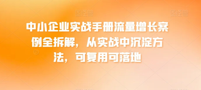 中小企业实战手册流量增长案例全拆解，从实战中沉淀方法，可复用可落地-鱼梓小栈