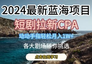 2024最新蓝海项日，短剧拉新CPA，动动手指轻松月入1W，全各大剧场随你挑选【揭秘】-鱼梓小栈