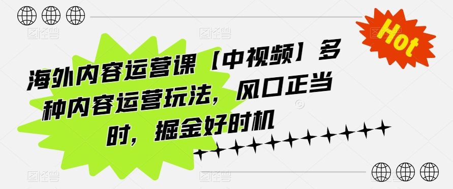 海外内容运营课【中视频】多种内容运营玩法，风口正当时，掘金好时机-鱼梓小栈