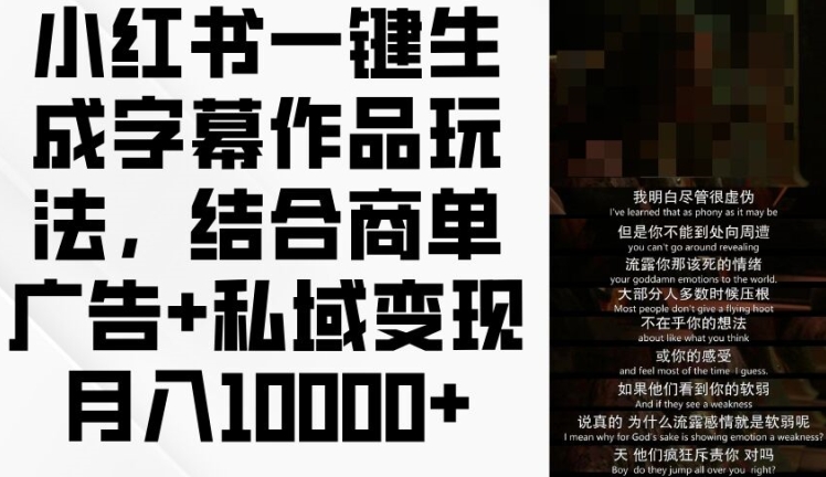 小红书一键生成字幕作品玩法，结合商单广告+私域变现月入1w+【揭秘】-鱼梓小栈