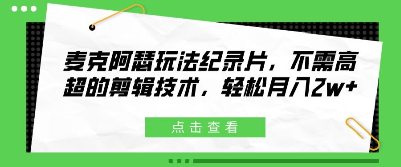 麦克阿瑟玩法纪录片，不需高超的剪辑技术，轻松月入2w+【揭秘】-鱼梓小栈