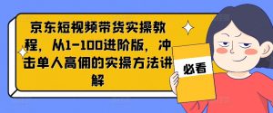 京东短视频带货实操教程，从1-100进阶版，冲击单人高佣的实操方法讲解-鱼梓小栈