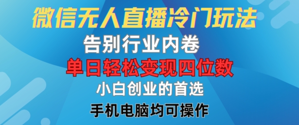 微信无人直播冷门玩法，告别行业内卷，单日轻松变现四位数，小白的创业首选【揭秘】-鱼梓小栈