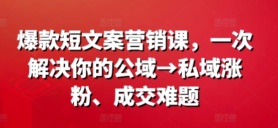 爆款短文案营销课，一次解决你的公域→私域涨粉、成交难题-鱼梓小栈