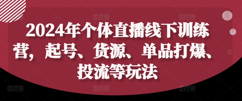 2024年个体直播训练营，起号、货源、单品打爆、投流等玩法-鱼梓小栈
