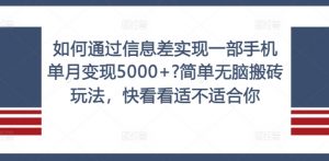如何通过信息差实现一部手机单月变现5000+?简单无脑搬砖玩法，快看看适不适合你【揭秘】-鱼梓小栈