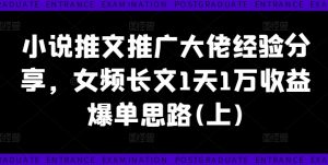 小说推文推广大佬经验分享，女频长文1天1万收益爆单思路(上)-鱼梓小栈