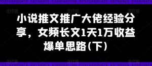 小说推文推广大佬经验分享,女频长文1天1万收益爆单思路(下)-鱼梓小栈